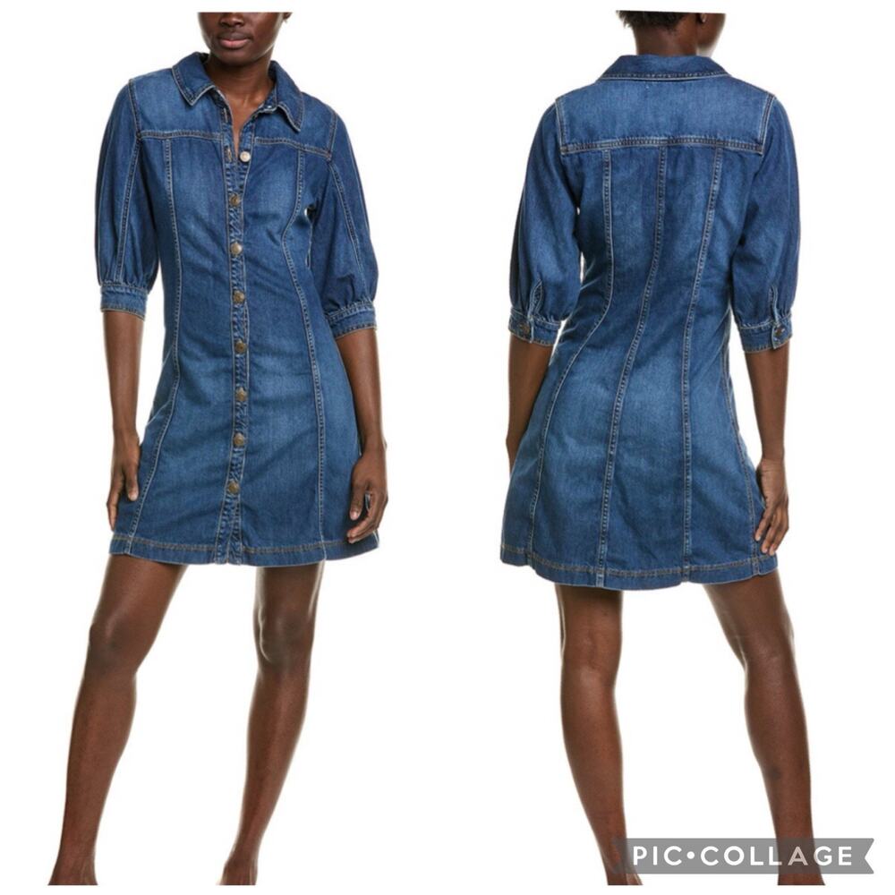 ba&sh Barb Denim Shirt Dress Small Mini Full Button Western Coastal Cowgirl